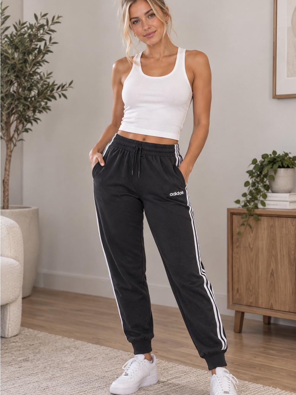 Adidas Women’s Black Track Joggers with Side Stripes